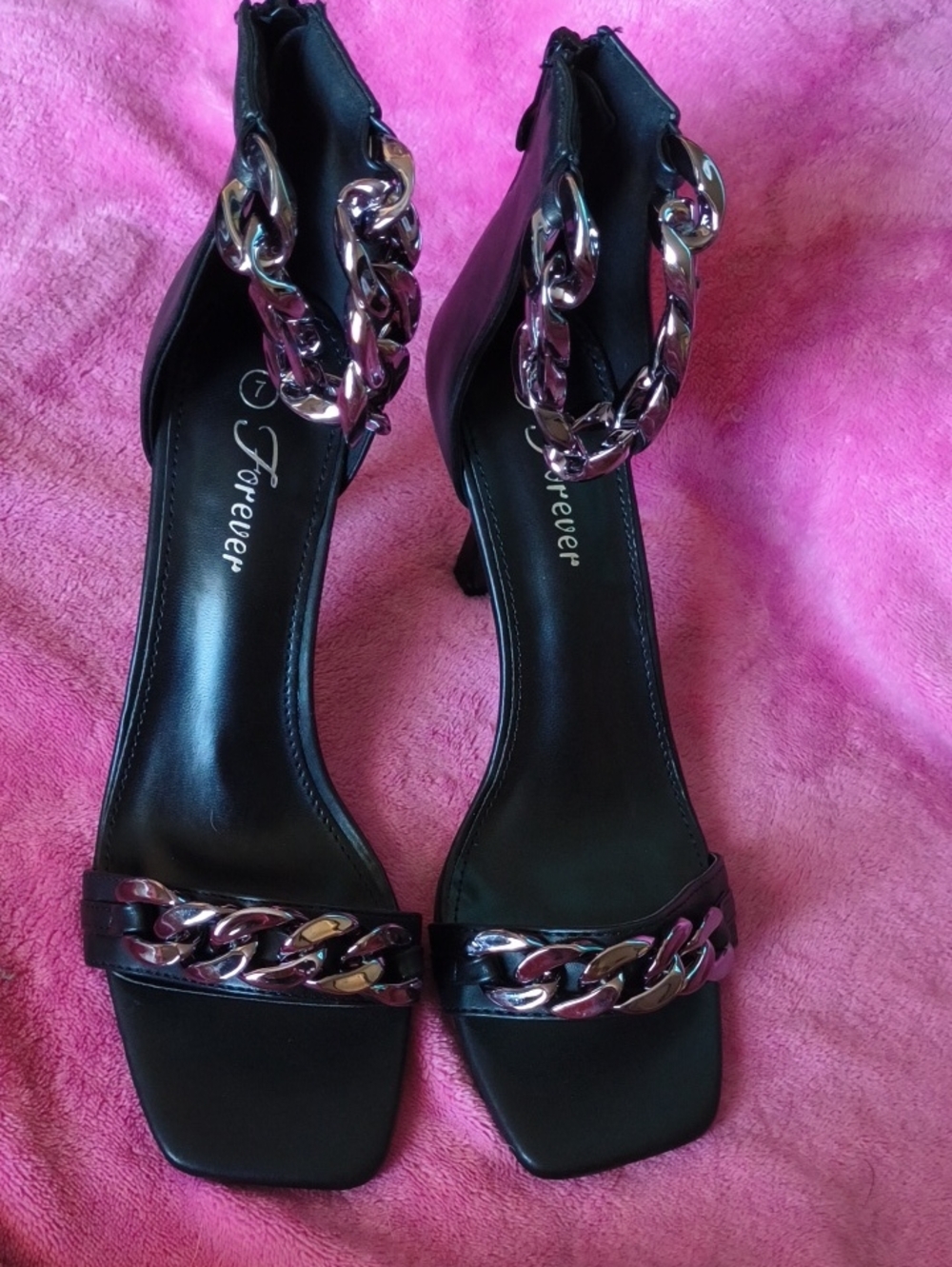Forever 21 Black Heels with Silver Chain Accents